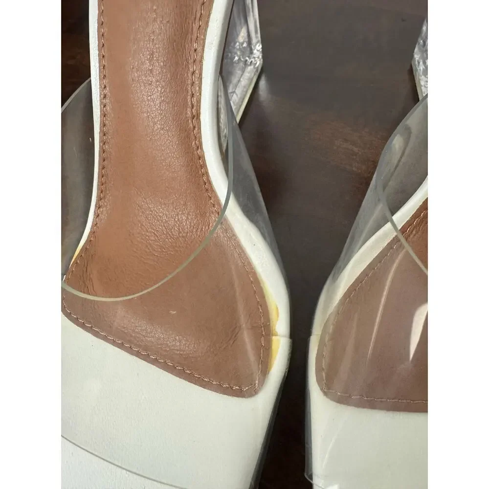 Fashion to Figure X Gabrielle Union Clear & White Wedge Heel Mules Size 6 NIB